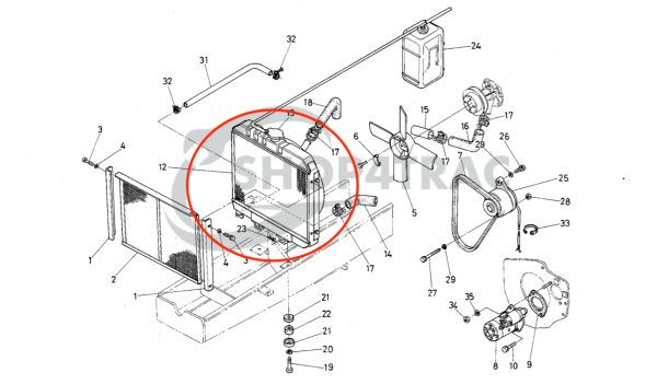 Radiateur Kubota B1600 – B1702 | Zen-noh ZB1600 – ZB1702 avec durites de radiateur