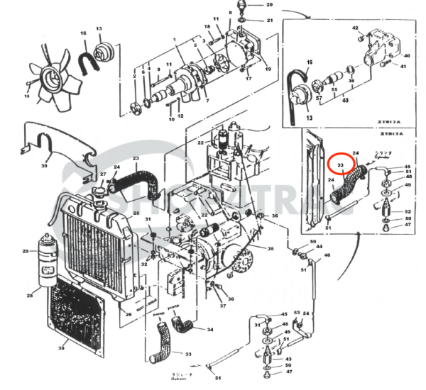 Dolny wąż chłodnicy Yanmar YM1300-YM1700 | YM135 – YM165