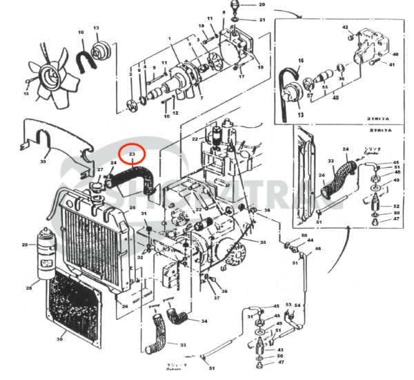 Bovenste radiateurslang Yanmar YM1500 – YM2210 | YM135 – YM240