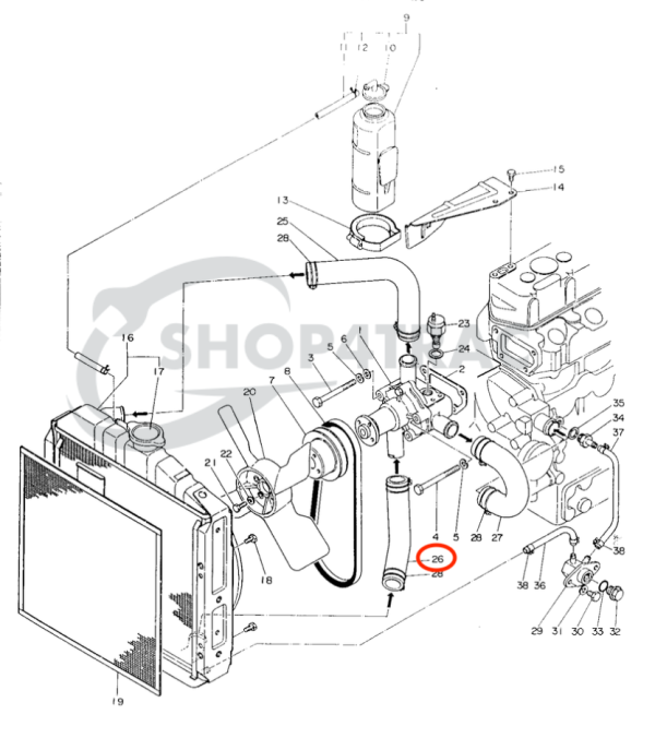 Dolny wąż chłodnicy Yanmar YM1301-YM2420 | YM169 – YM226D | JD 650 – JD 750