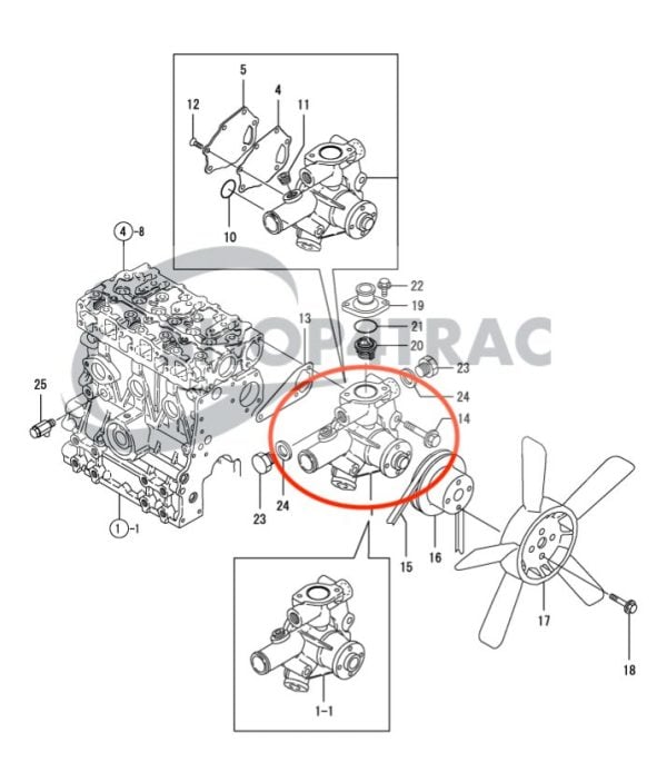 Bomba de agua Yanmar 2TNE68 | 3TNE68 | Komatsu 2D68 | 3D68 | Shop4Trac
