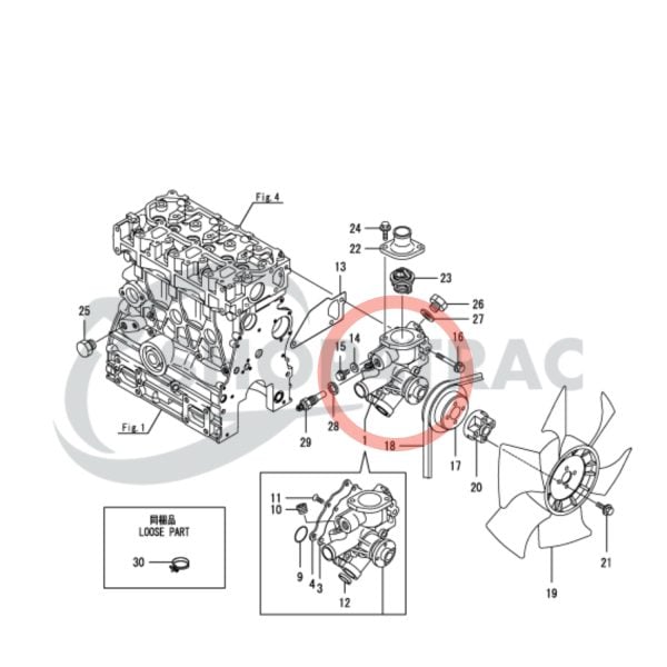 Wasserpumpe Yanmar 3TNA76 | 3TNV76 | 3TNV76-KW | 3D76 Komatsu | 3TNV76-XMR | Wacker Neuson | Inkl. Thermostat