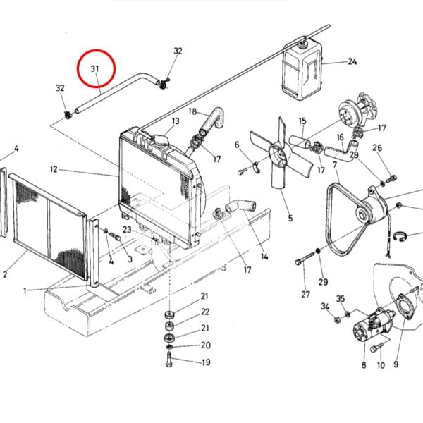 Manguera de radiador inferior Kubota B1600 – B1702