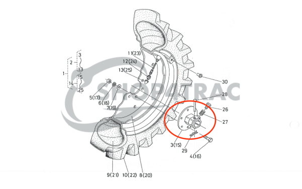 Steekas velg - Wielnaaf Kubota B5000 - B7100 | B1200 - B2150 | Shop4Trac