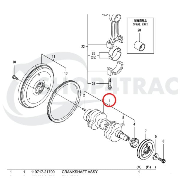 Crankshaft Yanmar 3tnv76 | Komatsu 3d76e | Goldoni | Takeushi | Landini