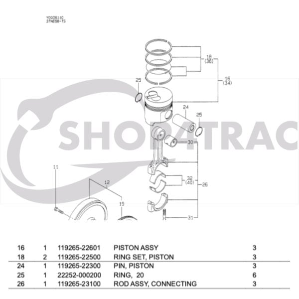 Piston Yanmar 2TNE68 | 3TNE68 | Takeuchi | Komatsu 3D68E