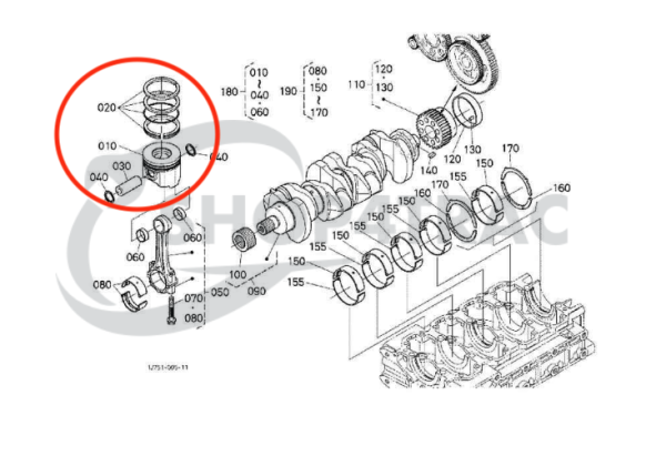 Piston Kubota V3007-DI | V3307-DI | V3007T | V3307T | Hamm | Bomag | Schäffer | Bobcat