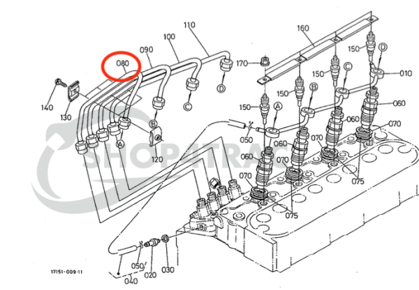 Einspritzleitung | Druckleitung Kubota V1305 | V1505 | D1005 | D1105 – OEM: 16271-53732, 16271-5373-2, 16271-53730