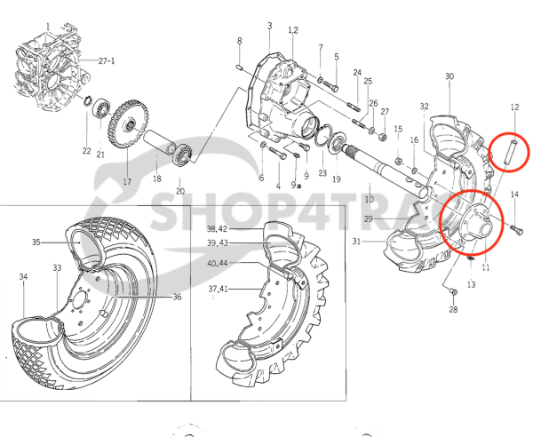 Thru axle rim – Wheel hub Iseki TX1000 – TX1510 Old series | Bolens G152 – G154