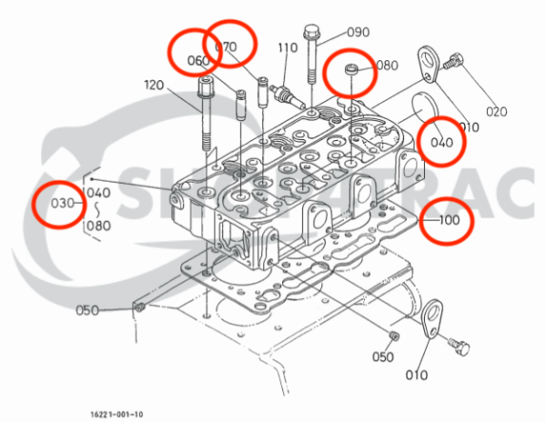 Culasse Kubota D1105 complète + pochette de joints + bougies de préchauffage | Thermostat | Vannes