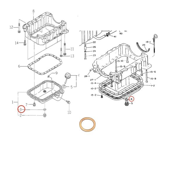 Oil pan plug motor oil drain plug seal | Iseki TA207 – TA317 | TU180 – TU257 | Bolens G212 – G274