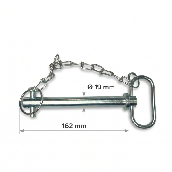 Hitch Pin 19x162mm with chain + lynch pin | Cat. 1 | Kubota | Iseki | Yanmar | Hinomoto | Massey Ferguson