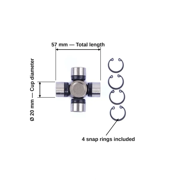 Universal joint 20x57mm | Kubota B/F/G series | Iseki TU/TX | Yanmar | Bolens